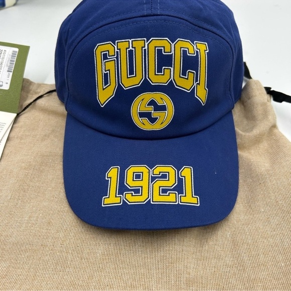 Women’s Gucci, GG  blue/yellow baseball hat, size small adjustable made in Italy main image 2